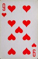 Playing card nine of hearts, suit of hearts. photo