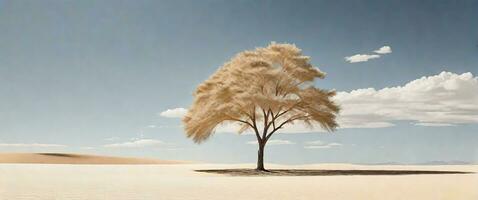 ai generado largo exposición de un solitario árbol en un vasto campo foto