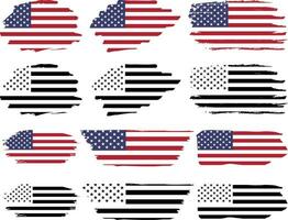 Set of USA grange flag, grunge USA flag set vector, grunge, flag, silhouette, independence, July, 4th of July, 4th July, flag silhouette vector