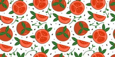 Flat whole and slice of tomato seamless pattern vector