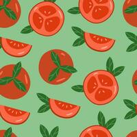 Flat whole and slice of tomato seamless pattern vector