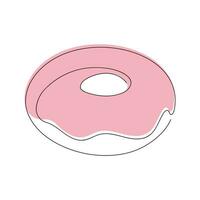 Donut drawn in one continuous line in color. One line drawing, minimalism. Vector illustration.