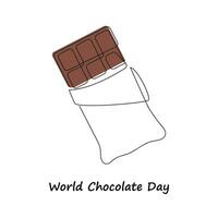 World Chocolate Day card drawn in one continuous line. One line drawing, minimalism. Vector illustration.