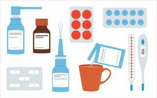 frío gripe y virus tratamiento concepto. medicamento, drogas y enfermedad tratamientos.vector ilustración vector