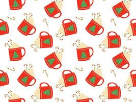 Hot drinks pattern. Seamless Cups with warm drink variants. Vector flat repeated background for wallpaper, wrapping, packing, textile