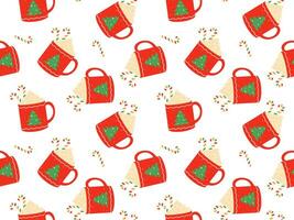 Hot drinks pattern. Seamless Cups with warm drink variants. Vector flat repeated background for wallpaper, wrapping, packing, textile