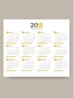 One page 2025 calendar design template for business corporate office vector