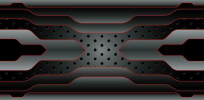 abstract metal iron grey and black texture premium red line overlap on metallic sheet hole modern design background. vector illustration