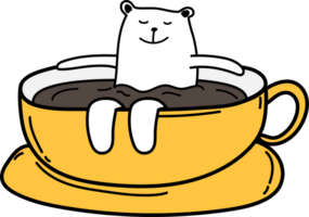 Cute cartoon bear in cup illustration on transparent background. png