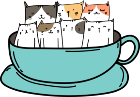 carino cartone animato gatto nel tazza illustrazione su trasparente sfondo. png