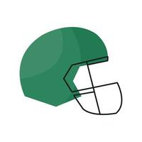 Cartoon style American football green helmet. Doodle rugby headgear. Isolated on white. vector