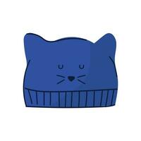 Cute kawaii style blue winter hat. Knitted winter accessories. Isolated on white. vector