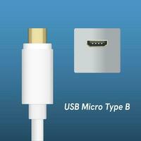 micro USB tipo si cable tapones y enchufe aislado en azul antecedentes. eps10 vector. vector