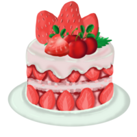 a strawberry cake with strawberries and cherries on top png