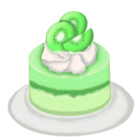 Minimal light green cake with kiwi slices on top png