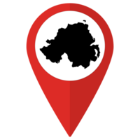 rouge aiguille ou épingle emplacement avec nord Irlande carte à l'intérieur. carte de nord Irlande png