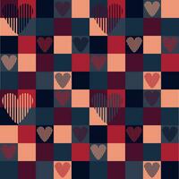 Checkered pattern with hearts for printing on fabric. Pattern with squares and hearts. Vector