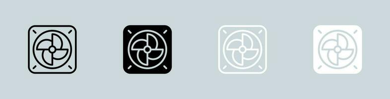 Fan cooler icon set in black and white. Cooling system signs vector illustration.