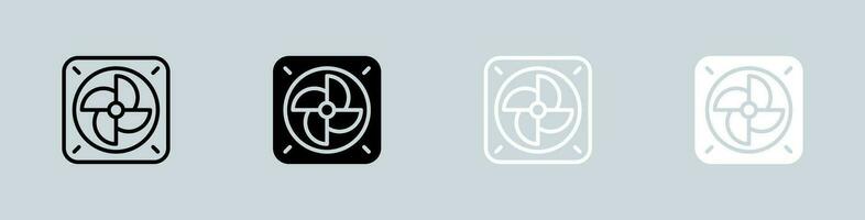 Fan cooler icon set in black and white. Cooling system signs vector illustration.