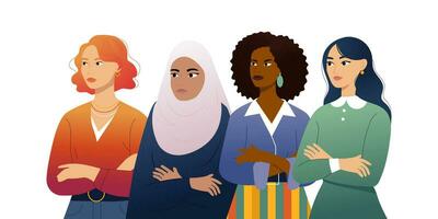 Concept, design of women of different nationalities. International Women's Day. Flat style, gradient. vector