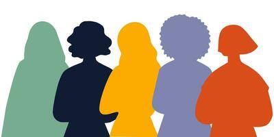 siluetas de mujer de diferente nacionalidades internacional De las mujeres día. de colores siluetas vector