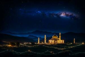 ai generado estrellado mezquita tranquilidad en nocturno elegancia foto