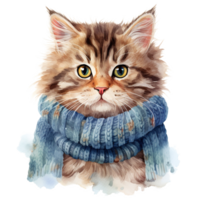 AI generated Cat Wearing Winter Clothes For Christmas Event. Watercolor Style. AI Generated png