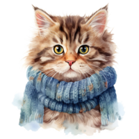 ai generado gato vistiendo invierno ropa para Navidad evento. acuarela estilo. ai generado png