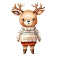 AI generated Deer Wearing Winter Clothes For Christmas Event. Watercolor Style. AI Generated png