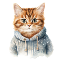 AI generated Cat Wearing Winter Clothes For Christmas Event. Watercolor Style. AI Generated png