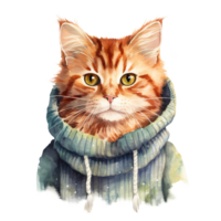 AI generated Cat Wearing Winter Clothes For Christmas Event. Watercolor Style. AI Generated png