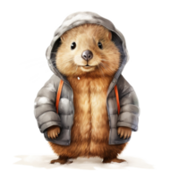 ai gegenereerd bever vervelend winter kleren voor Kerstmis evenement. waterverf stijl. ai gegenereerd png