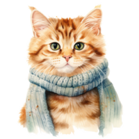 AI generated Cat Wearing Winter Clothes For Christmas Event. Watercolor Style. AI Generated png