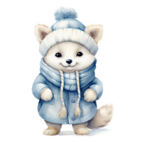 ai genererad arktisk räv bär vinter- kläder för jul händelse. vattenfärg stil. ai genererad png