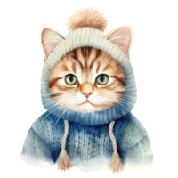 AI generated Cat Wearing Winter Clothes For Christmas Event. Watercolor Style. AI Generated png