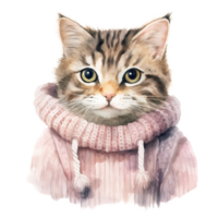 AI generated Cat Wearing Winter Clothes For Christmas Event. Watercolor Style. AI Generated png