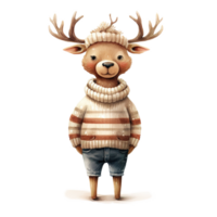 AI generated Deer Wearing Winter Clothes For Christmas Event. Watercolor Style. AI Generated png