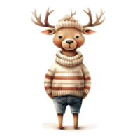 ai généré cerf portant hiver vêtements pour Noël événement. aquarelle style. ai généré png