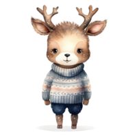 ai généré cerf portant hiver vêtements pour Noël événement. aquarelle style. ai généré png