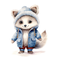 AI generated Arctic Fox Wearing Winter Clothes For Christmas Event. Watercolor Style. AI Generated png