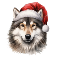 AI generated Wolf Wearing Santa Hat For Christmas Event. Watercolor Style. AI Generated png