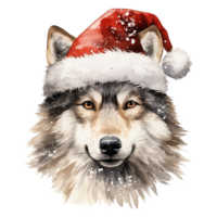 AI generated Wolf Wearing Santa Hat For Christmas Event. Watercolor Style. AI Generated png