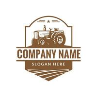 Farm logo. Template with farm landscape. Vector illustration.