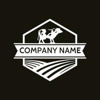 Farm logo. Template with farm landscape. Vector illustration.