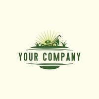 Farm logo. Template with farm landscape. Vector illustration.