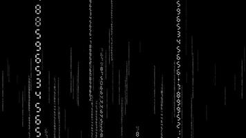 Loop falling white text random number on black abstract background video