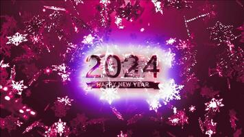 Happy New Year pink text with beautiful glow snowflake video