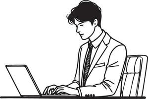 Businessman Work on Laptop. vector