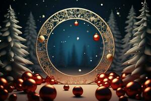 AI generated Festive 3D circle A frame background for celebrating the beauty of Christmas and New Year AI Generated photo