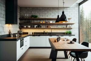 AI generated Sleek and contemporary A modern kitchen blending style with functionality AI Generated photo